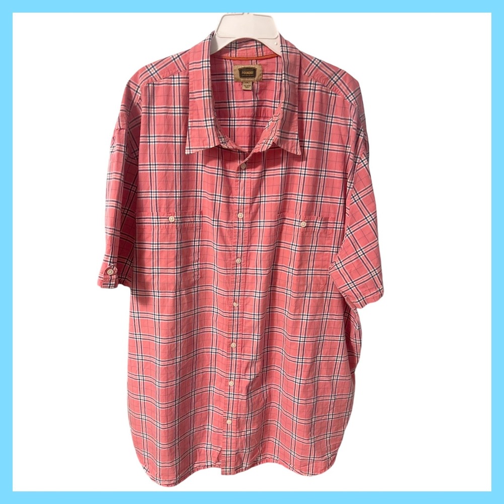 The Foundry Supply Co Mens 4XLT Red Plaid Short Sleeve Button Down Shirt
